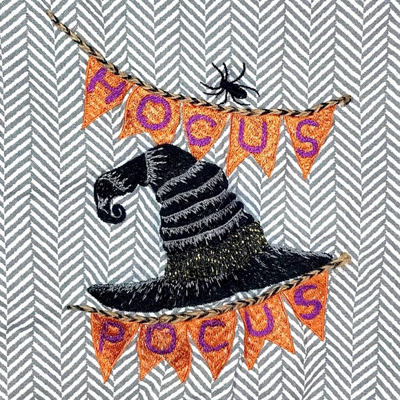 Isaac Mizrahi Halloween Hocus Pocus embroidered tea towel witch hat spider twine - Picture 2 of 8